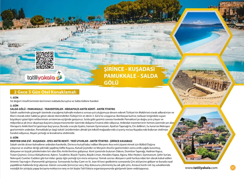 Katalog sayfa 31: Salda Gölü, Pamukkale, Efes, Kuşadası ve Şirince Turu