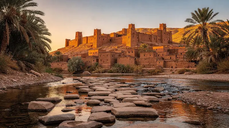Gün batımında Ait Benhaddou kasbahı